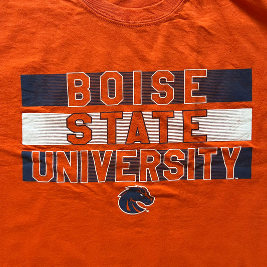 Orange t-shirt with 'Boise State University' text and logo on an orange background