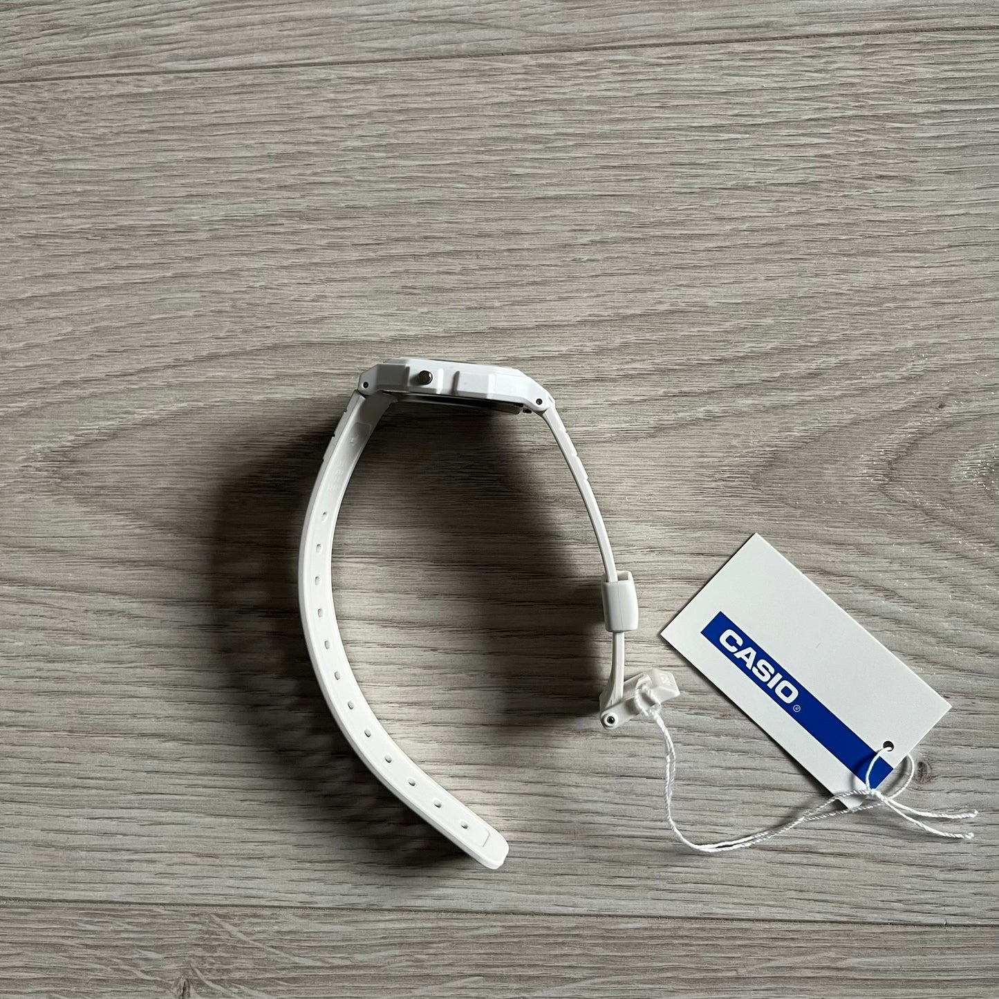 Custom Casio F-91W White digital watch featuring a Landscape filter screen. Slim 8.5 mm profile, lightweight 21 g build and flexible bio-based resin band ensure lasting comfort. Includes alarm, stopwatch, and microlight function for everyday functionality.