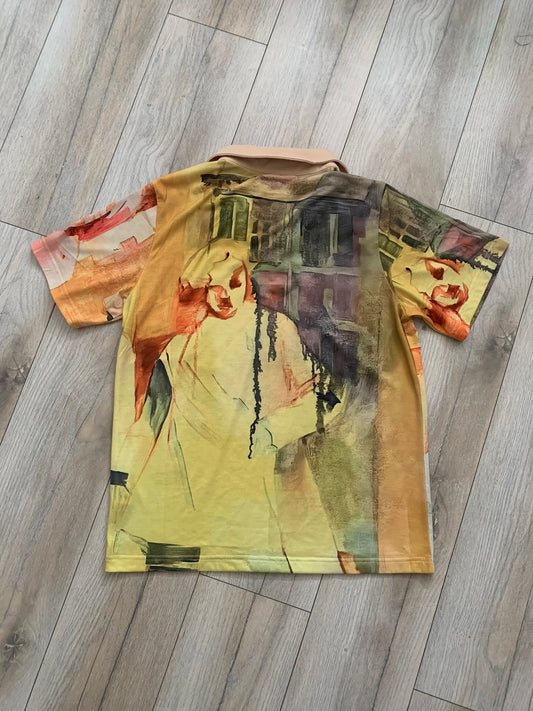 kidsuper printed stretch satin polo shirt