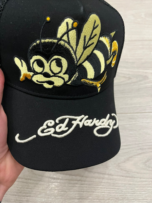 ed hardy ed-busy-bee twill front mesh trucker hat