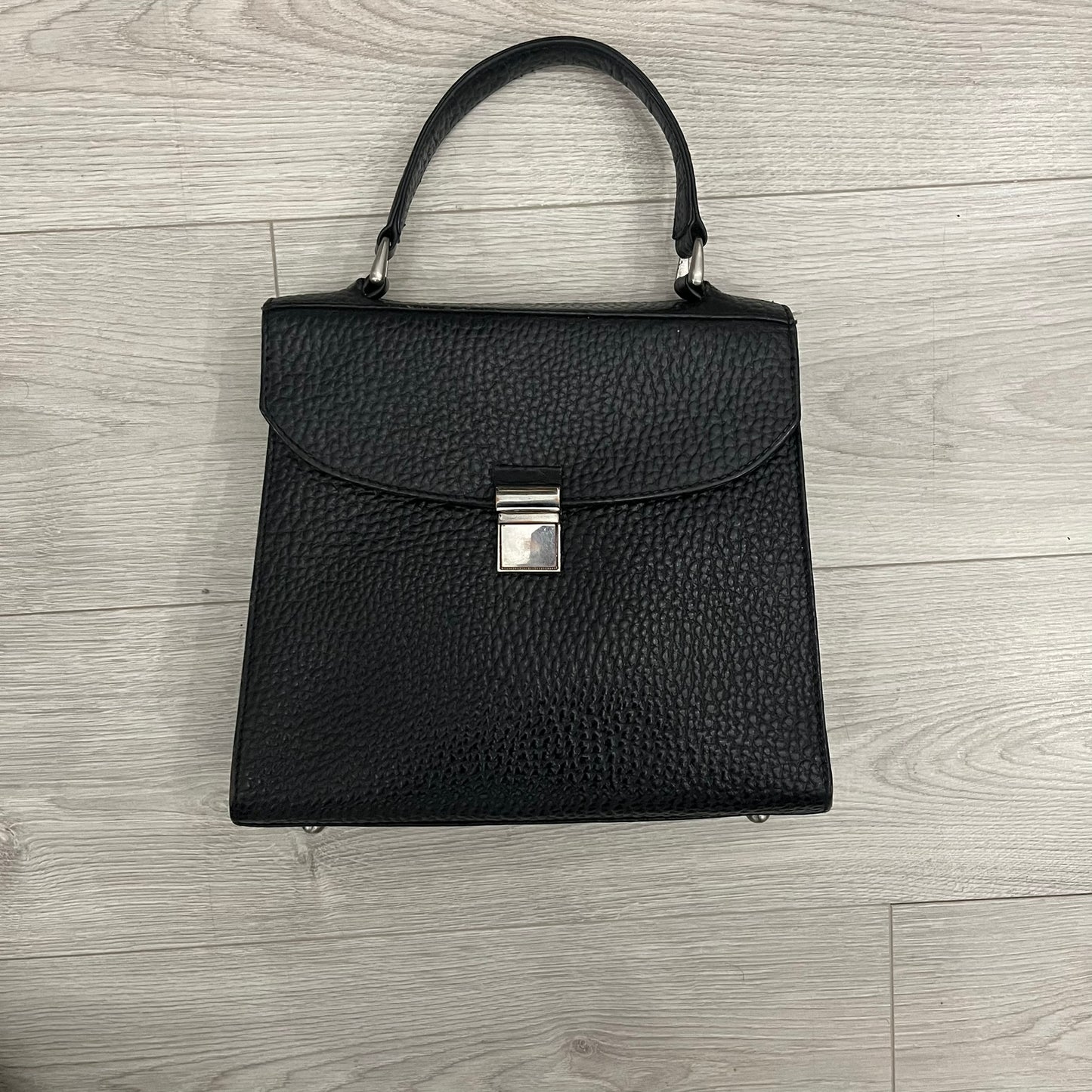 black leather handbag