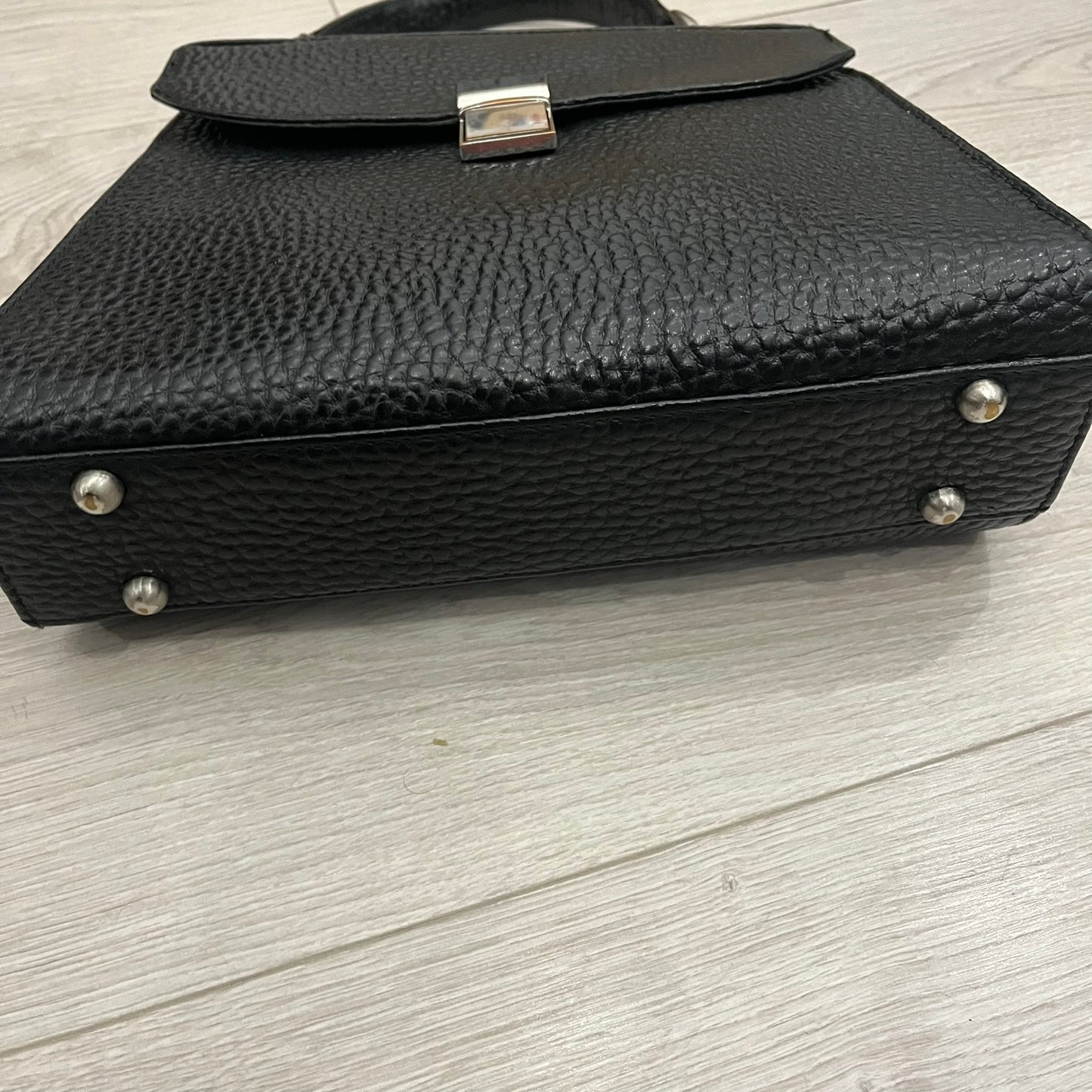 black leather handbag