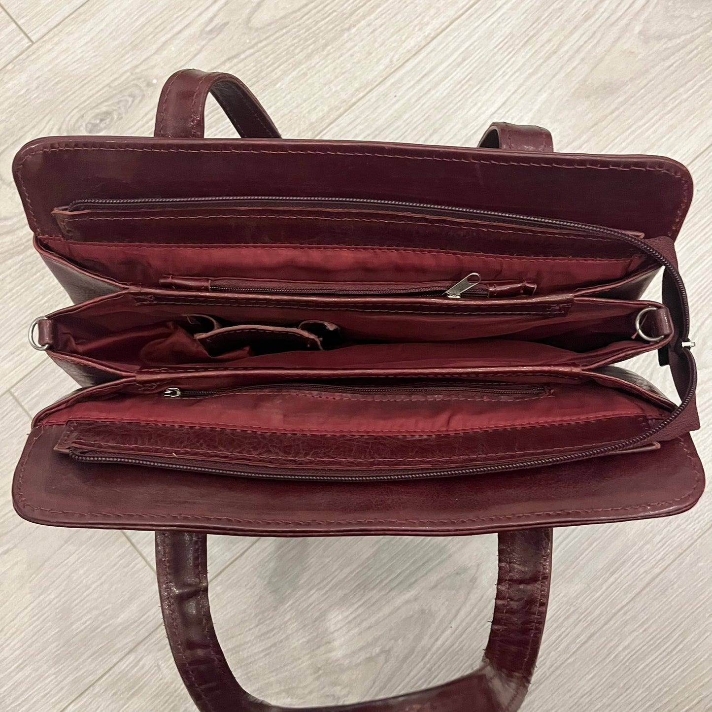 burgundy leather handbag