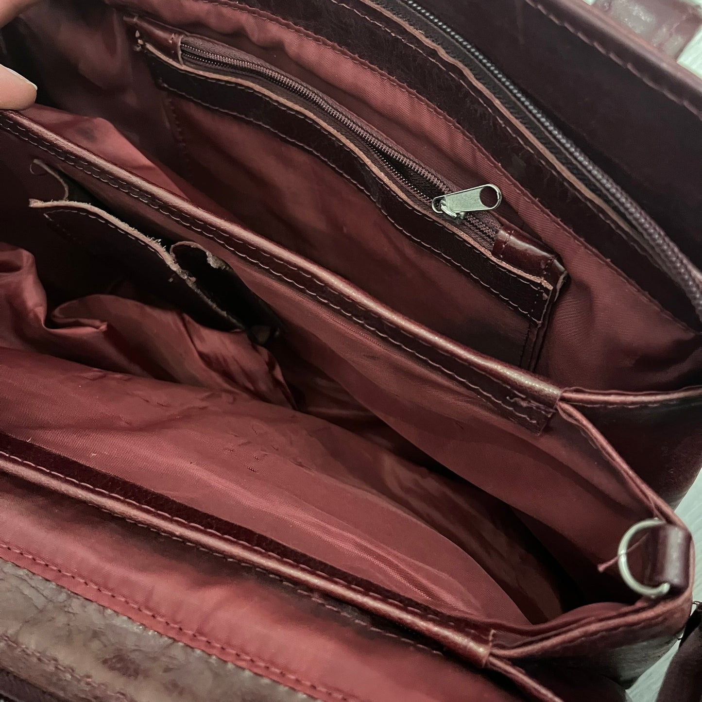 burgundy leather handbag