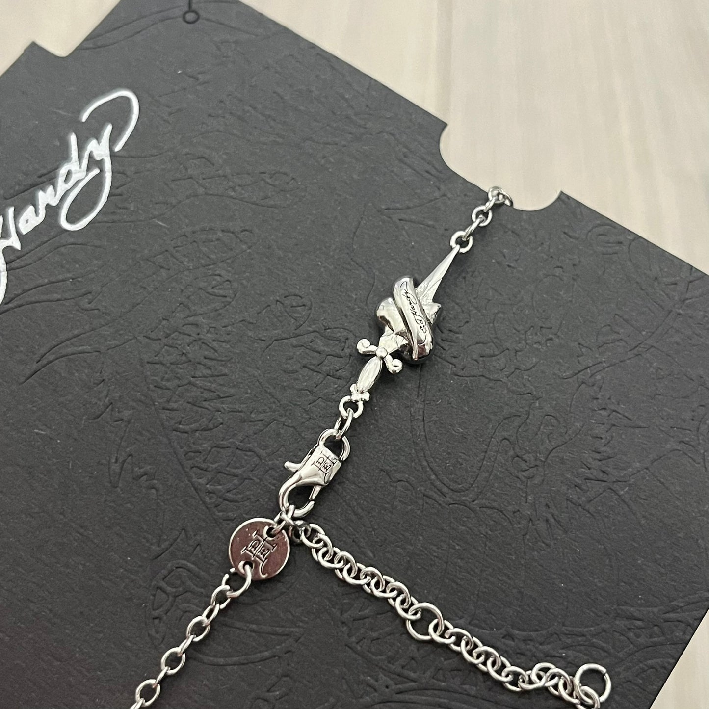 ed hardy silver heart dagger fine chain charm bracelet