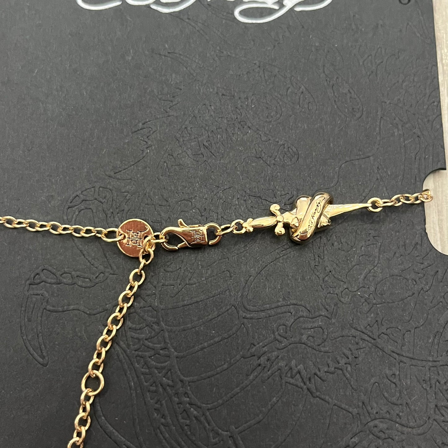 ed hardy gold heart dagger fine chain charm bracelet