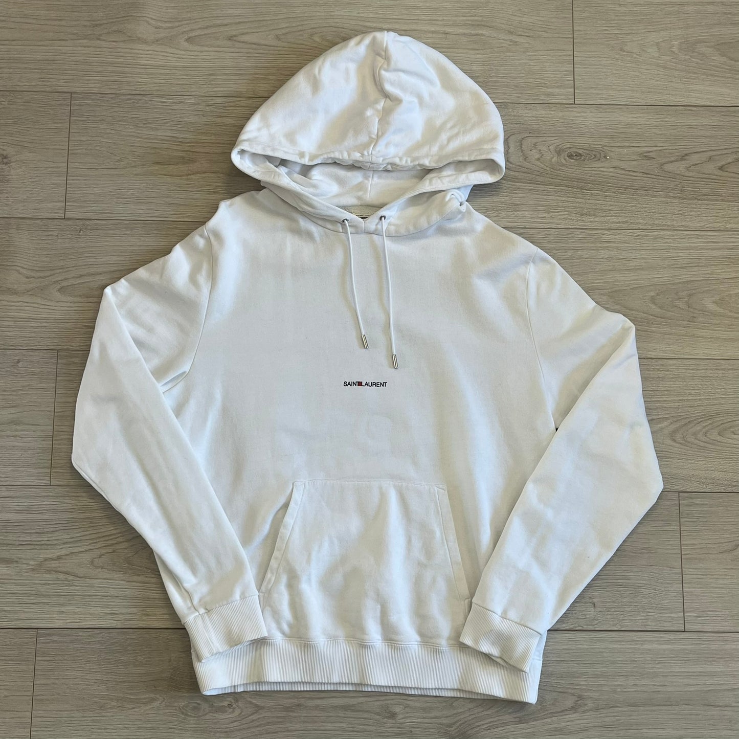 saint laurent small logo hoodie white