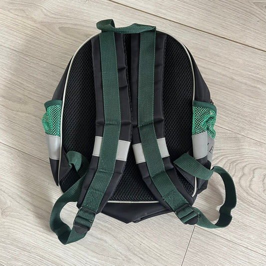 Lego Bionicle 2010 Glatorian Gresh Backpack made by Class Investment in 2010, featuring a front pocket with an embroidered Glatorian Gresh figure and text. The top pocket includes both Bionicle and LEGO logos, along with custom rubber zipper pulls. Finished with two side bottle pockets and additional Bionicle logo details, making it a great rare collectible for fans of the series.