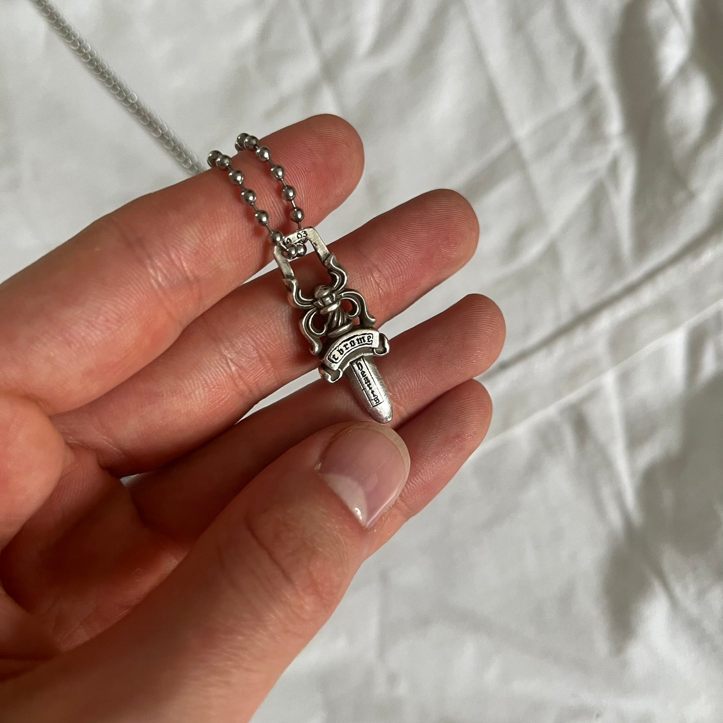 chrome hearts dagger zipper silver ball necklace clear