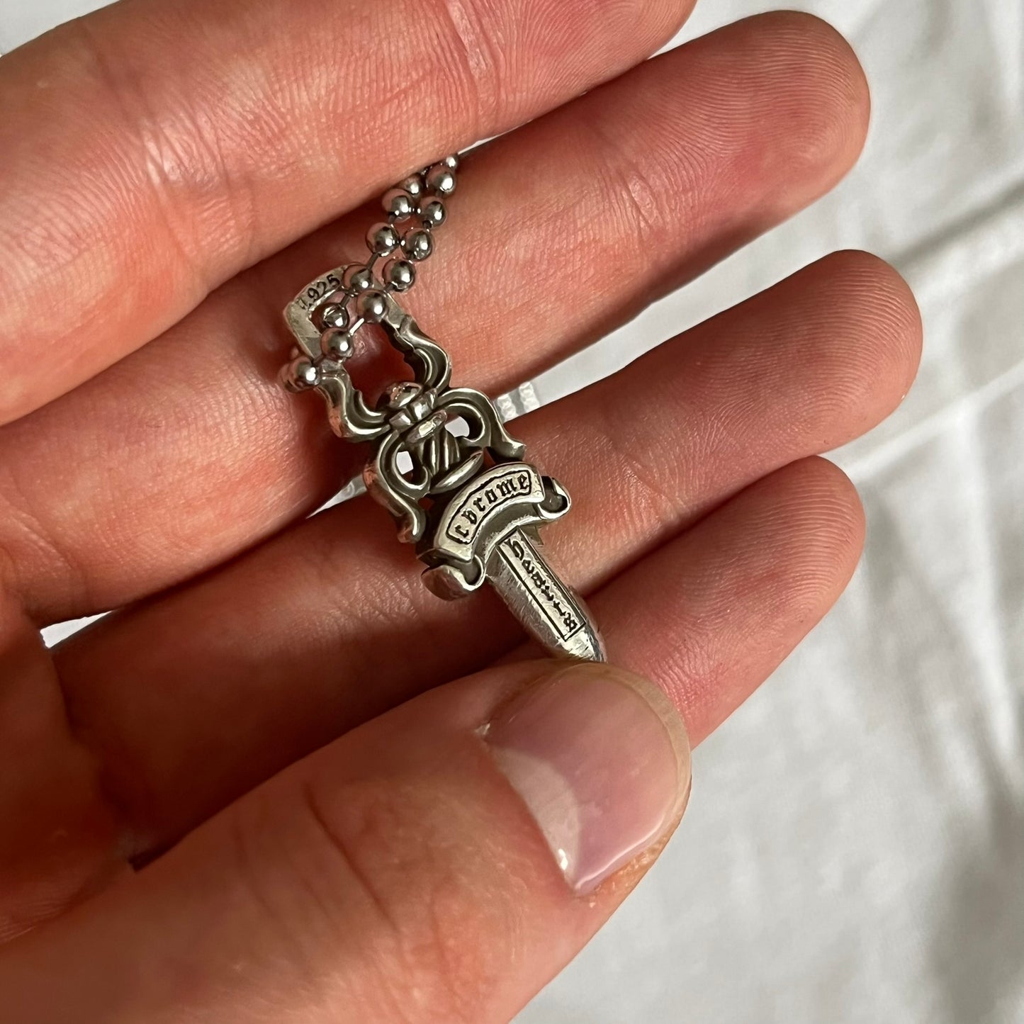 chrome hearts dagger zipper silver ball necklace clear