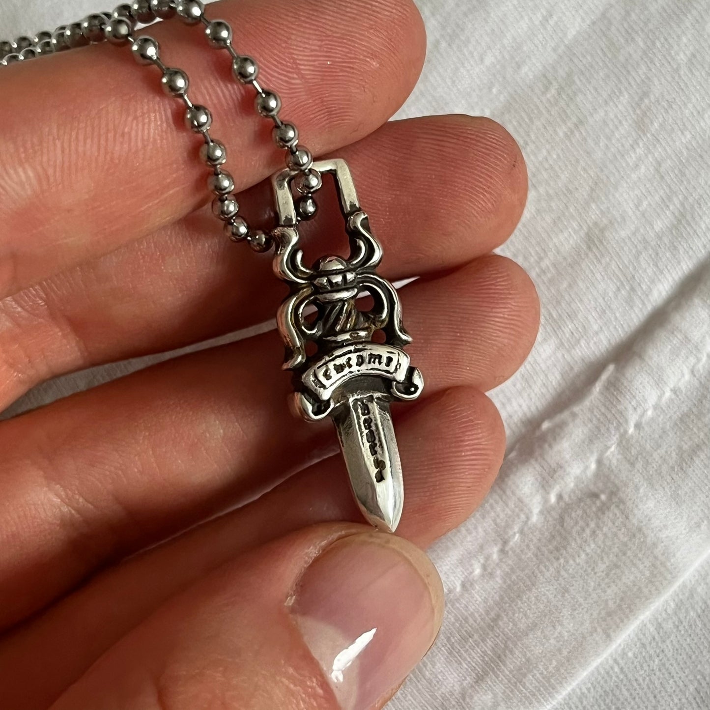 chrome hearts dagger zipper silver ball necklace used