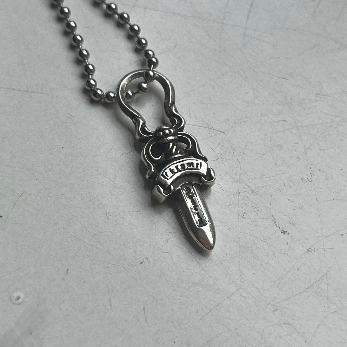 chrome hearts dagger zip up silver ball necklace