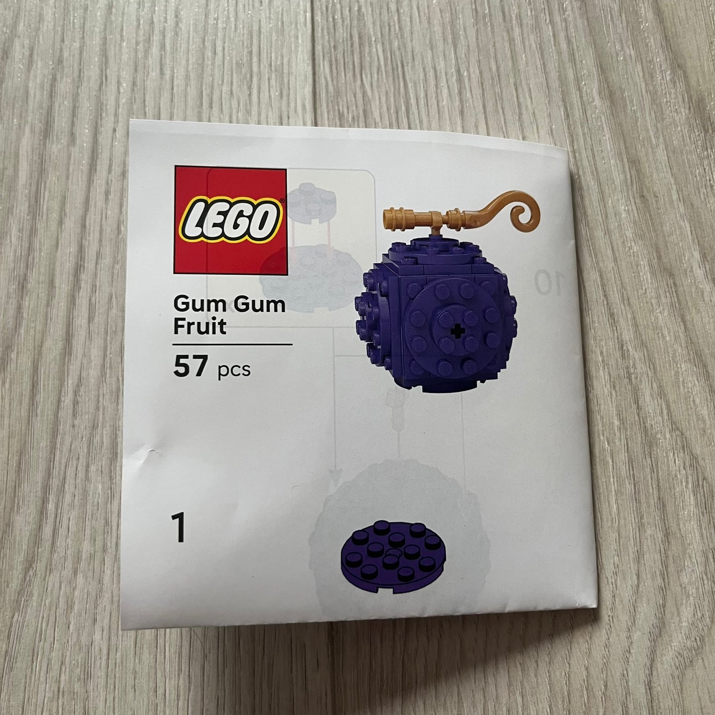 LEGO Gum Gum Fruit set packaging on a wooden surface