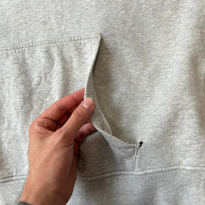 Angry Birds Three Star 2012 Foreman Pig Gray Hoodie features a grey hoodie design with a 3D-style front graphic of Foreman Pig, showing his recognizable eyes, nose, and mustache details. The back features a grey circular "Three Star" Angry Birds graphic, while the inside of the hood is finished with an orange lining.
