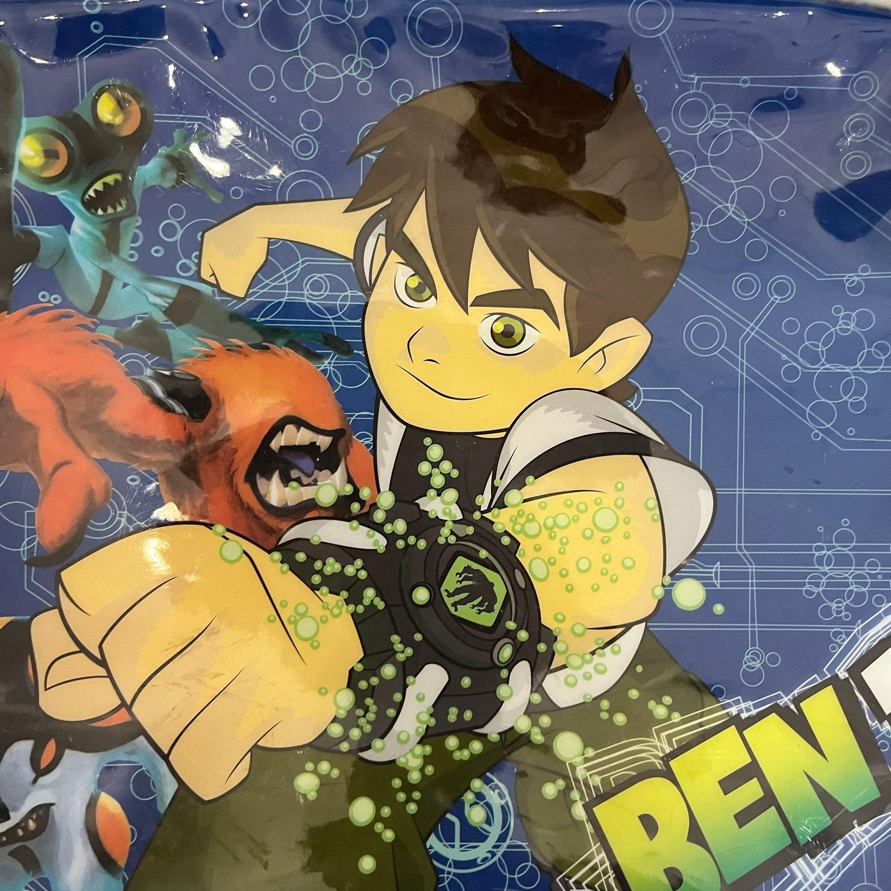 Blue Cartoon Network “Ben 10” handbag with black straps. Features a front graphic of Ben 10 with several of his evolve forms and the Ben 10 logo on the bottom right. Includes an internal Cartoon Network tag marked S10 for the 2010 season.