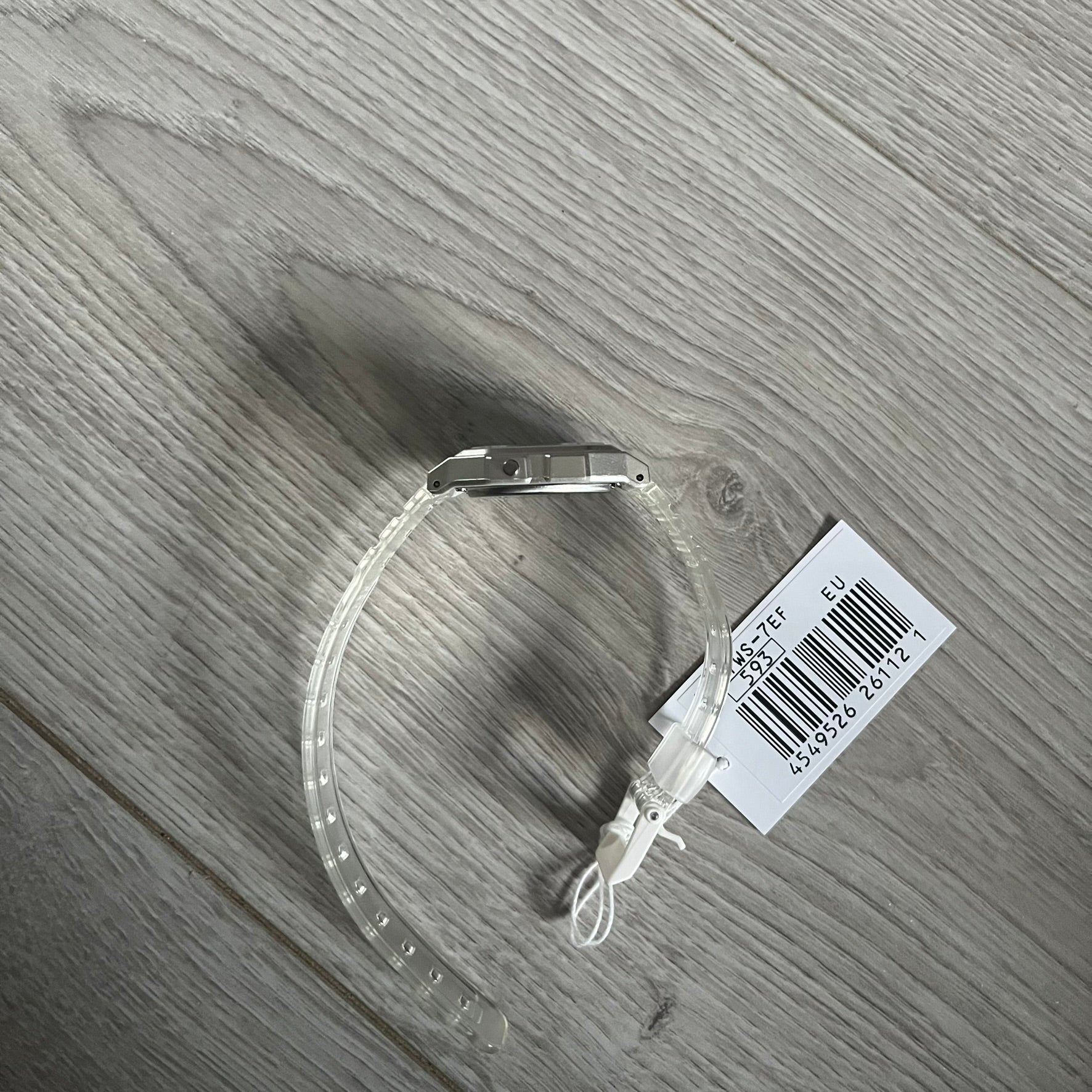 Custom Casio F-91W Clear/Transparent digital watch featuring a Awesome Face filter screen. Slim 8.5 mm profile, lightweight 21 g build and flexible bio-based resin band ensure lasting comfort. Includes alarm, stopwatch, and microlight function for everyday functionality.