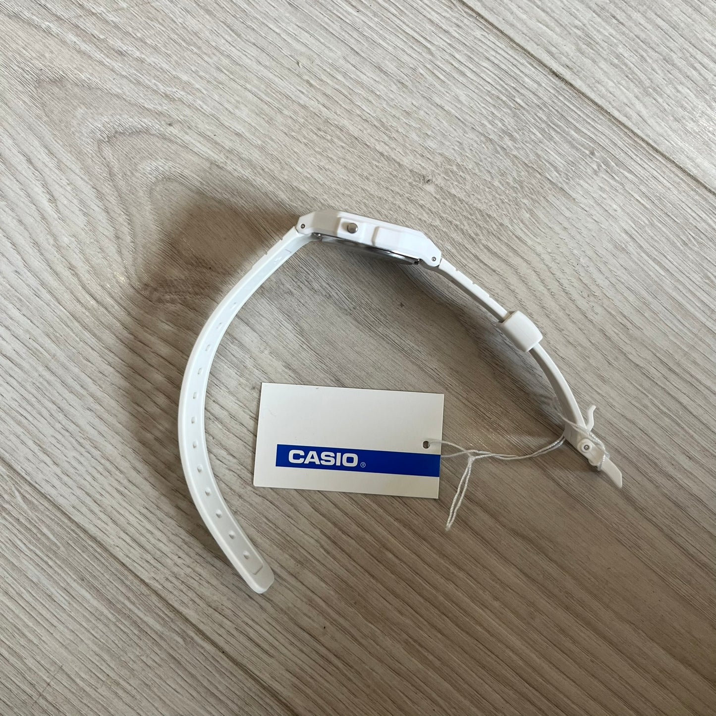 Custom Casio F-91W White digital watch featuring a Bloody filter screen. Slim 8.5 mm profile, lightweight 21 g build and flexible bio-based resin band ensure lasting comfort. Includes alarm, stopwatch, and microlight function for everyday functionality.