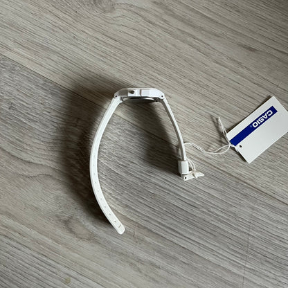 Custom Casio F-91W White digital watch featuring a Bloody filter screen. Slim 8.5 mm profile, lightweight 21 g build and flexible bio-based resin band ensure lasting comfort. Includes alarm, stopwatch, and microlight function for everyday functionality.