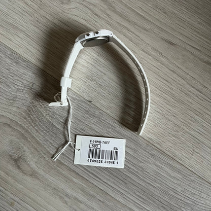 Custom Casio F-91W White digital watch featuring a Bloody filter screen. Slim 8.5 mm profile, lightweight 21 g build and flexible bio-based resin band ensure lasting comfort. Includes alarm, stopwatch, and microlight function for everyday functionality.