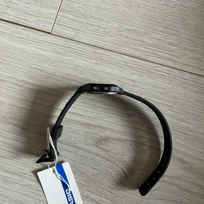 Custom Casio F-91W Black digital watch featuring a Flame filter screen. Slim 8.5 mm profile, lightweight 21 g build and flexible bio-based resin band ensure lasting comfort. Includes alarm, stopwatch, and microlight function for everyday functionality.