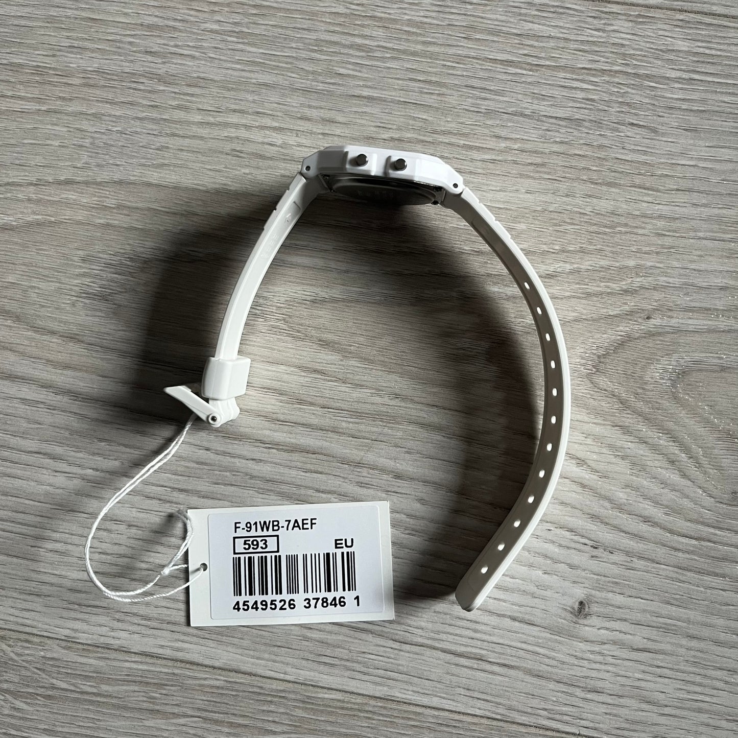 Custom Casio F-91W White digital watch featuring a Landscape filter screen. Slim 8.5 mm profile, lightweight 21 g build and flexible bio-based resin band ensure lasting comfort. Includes alarm, stopwatch, and microlight function for everyday functionality.