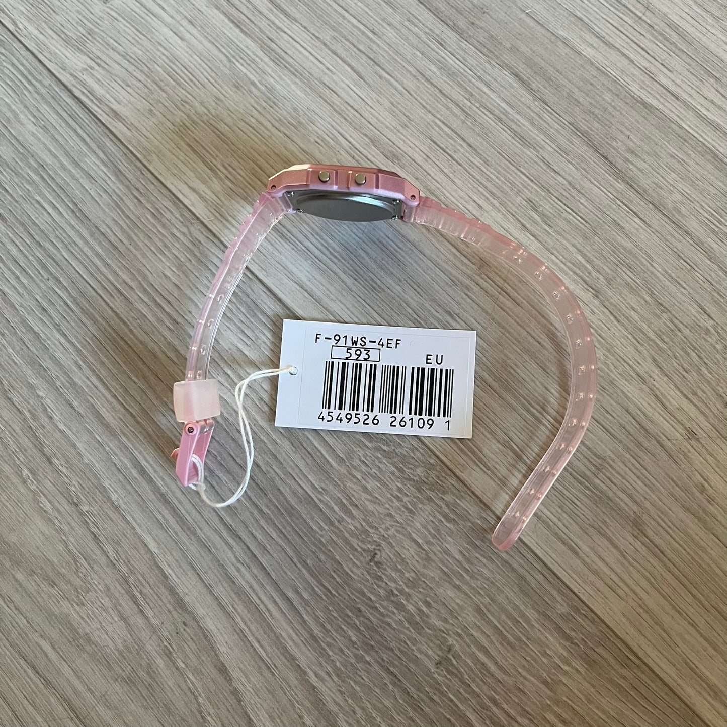 Custom Casio F-91W Pink digital watch featuring a fully Pink filter screen. Slim 8.5 mm profile, lightweight 21 g build and flexible bio-based resin band ensure lasting comfort. Includes alarm, stopwatch, and microlight function for everyday functionality.