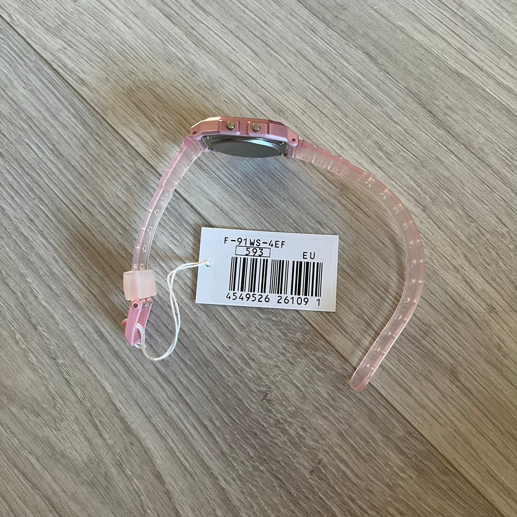 Custom Casio F-91W Pink digital watch featuring a fully Pink filter screen. Slim 8.5 mm profile, lightweight 21 g build and flexible bio-based resin band ensure lasting comfort. Includes alarm, stopwatch, and microlight function for everyday functionality.