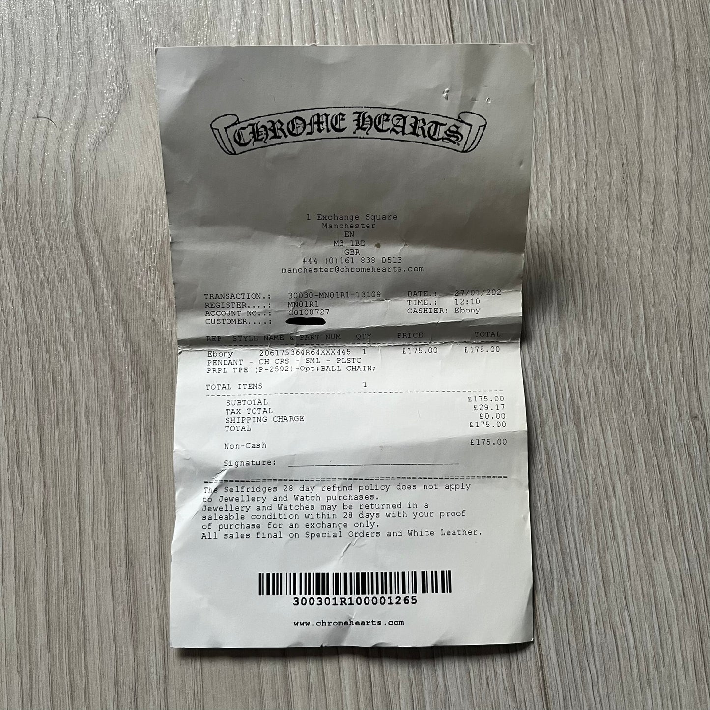 The Chrome Hearts 'Silichrome' Cross Purple Necklace showcases a silicone cross pendant with embossed CH lettering, twin cross graphics on the back, and a 2019 anniversary mark. Offered only through CH flagship stores, it comes paired with a purple ball chain and includes both the dustbag and paper receipt.