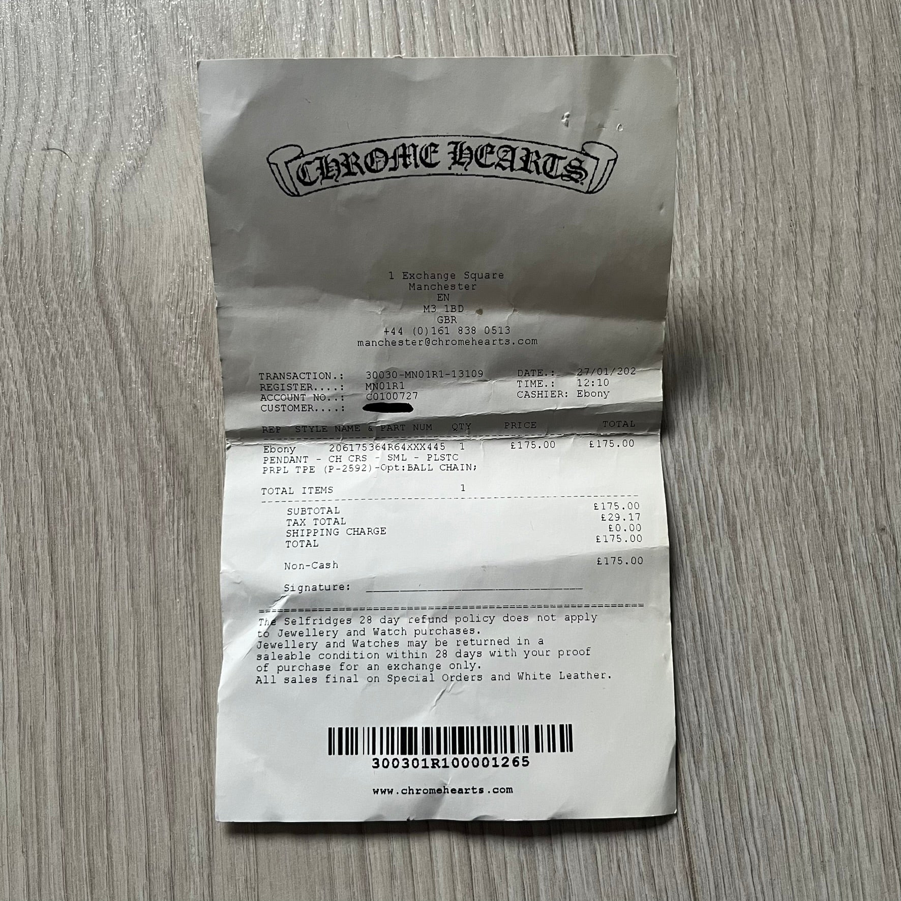 The Chrome Hearts 'Silichrome' Cross Purple Necklace showcases a silicone cross pendant with embossed CH lettering, twin cross graphics on the back, and a 2019 anniversary mark. Offered only through CH flagship stores, it comes paired with a purple ball chain and includes both the dustbag and paper receipt.