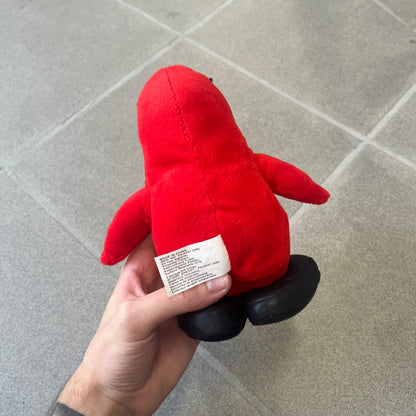 Club Penguin 2010 Series 7 Secret Agent Penguin Plushie is a red penguin with black sunglasses on. He originally had a tuxedo. Released in 2010 by Disney and Jakks Pacific, featuring an embroidered Club Penguin logo on the bottom of the foot. It comes with a Disney-licensed tag.