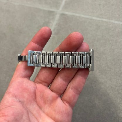 Dolce &amp; Gabbana Warning Stainless Steel Bracelet. From the Spring/Summer 2006 collection, this bracelet features a polished stainless steel design with a clip closure. The front plate displays “Warning Special Access Required” alongside D&amp;G Dolce &amp; Gabbana branding.