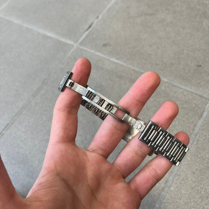 Dolce &amp; Gabbana Warning Stainless Steel Bracelet. From the Spring/Summer 2006 collection, this bracelet features a polished stainless steel design with a clip closure. The front plate displays “Warning Special Access Required” alongside D&amp;G Dolce &amp; Gabbana branding.