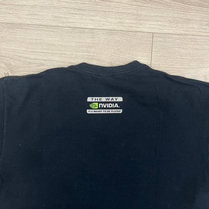 Dota 2 promo T-shirt from 2013 featuring a large graphic of Lina the Slayer with the official Dota 2 logo beneath. Printed on a Gildan Heavy Cotton blank, it includes a small Nvidia logo on the back as part of the original PC gaming promotion. A rare piece of early Dota 2 merchandise.&nbsp;