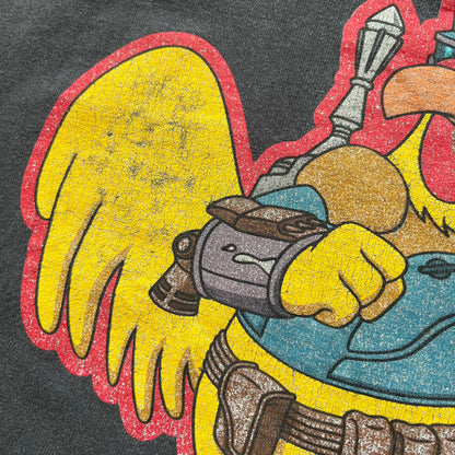Family Guy 2009 Star Wars "Something Darkside" Tee is a washed black T-shirt made on a Delta Pro Weight blank. The front features Ernie the Giant Chicken dressed as Boba Fett above yellow Star Wars-style “Something, Something, Something, Dark Side” text with a red Family Guy outline surrounding the graphic. Small 2009 licensing details are printed below the design.