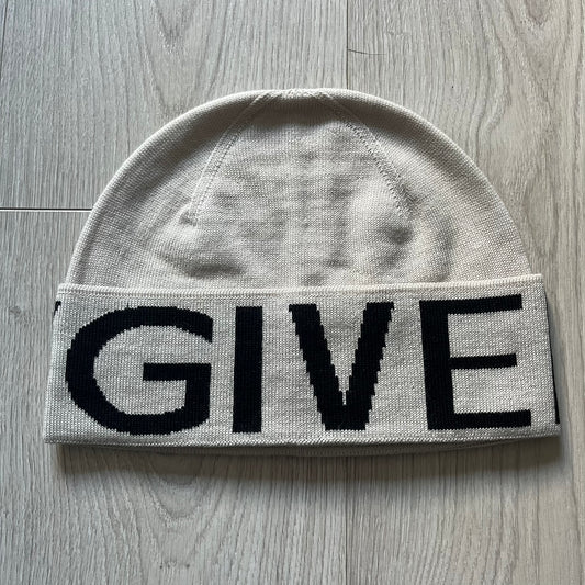 Beige Givenchy Jacquard beanie made from 100% wool and crafted in Italy. Features the black contrasting logo around the rolled brim, splitting “GIVE” and “NCHY” across the hem.&nbsp;Premium construction with a soft, comfortable fit.
