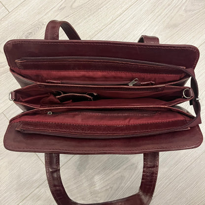burgundy leather handbag