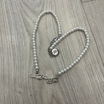 ed hardy scroll logo pearls necklace