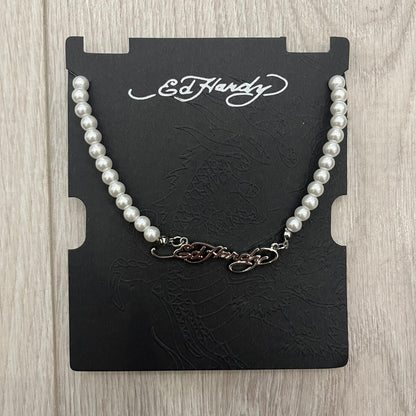 ed hardy scroll logo pearls necklace