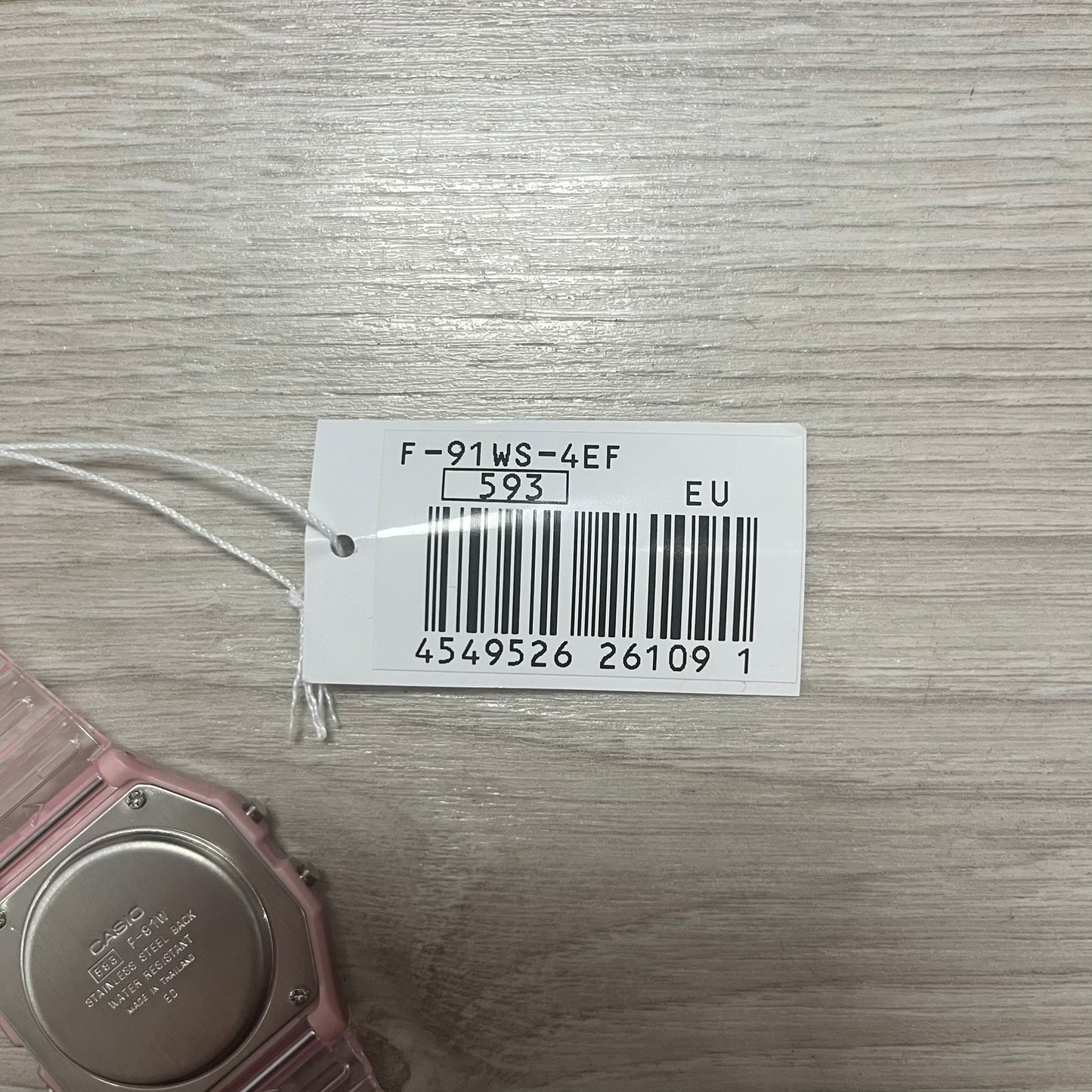Bar code label on a wooden surface