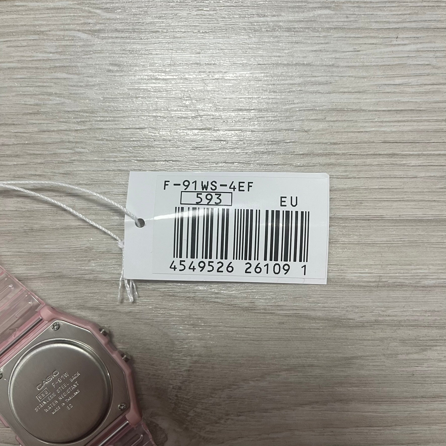 Bar code label on a wooden surface