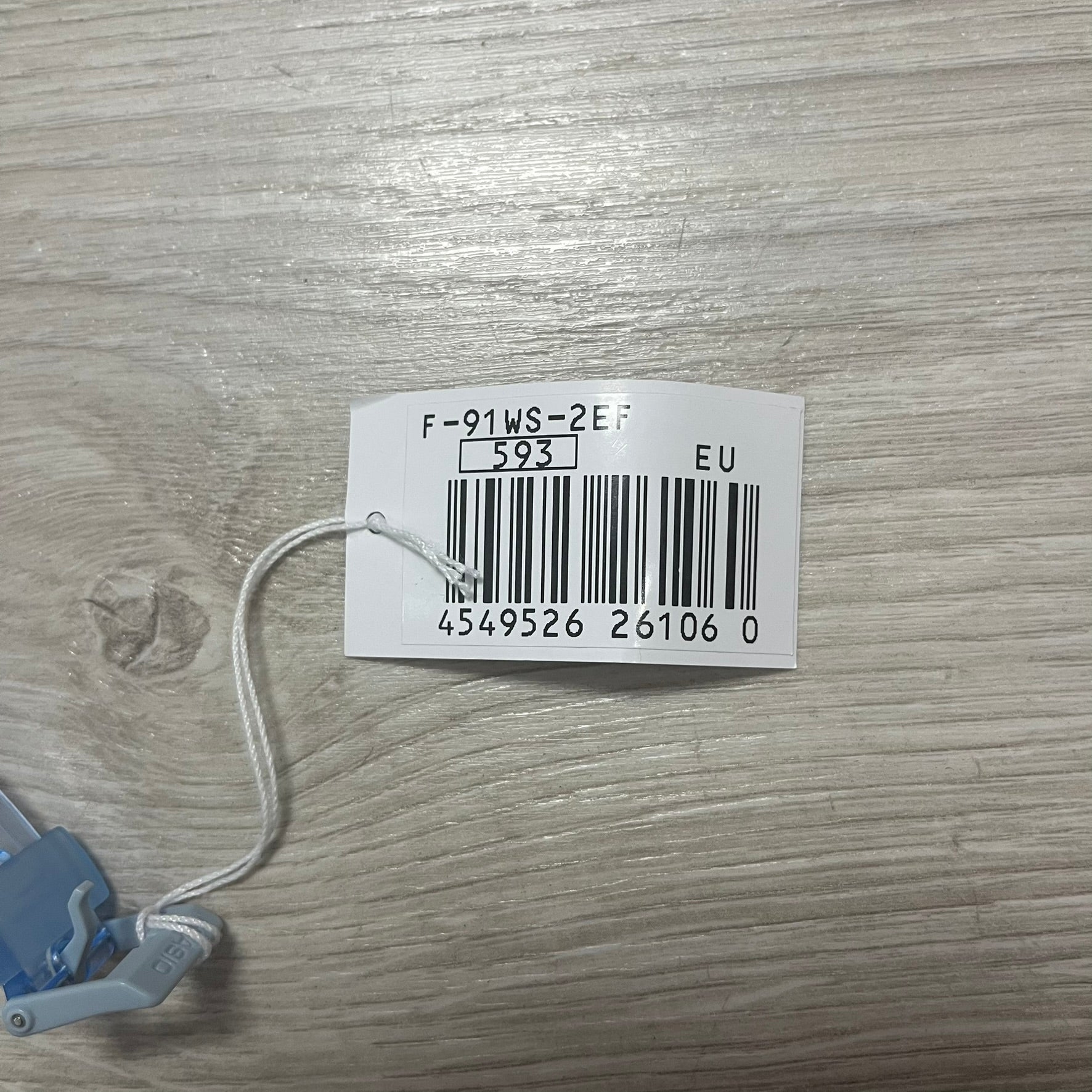 Bar code label on a wooden surface