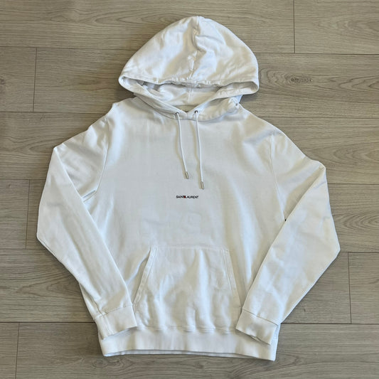 saint laurent small logo hoodie white