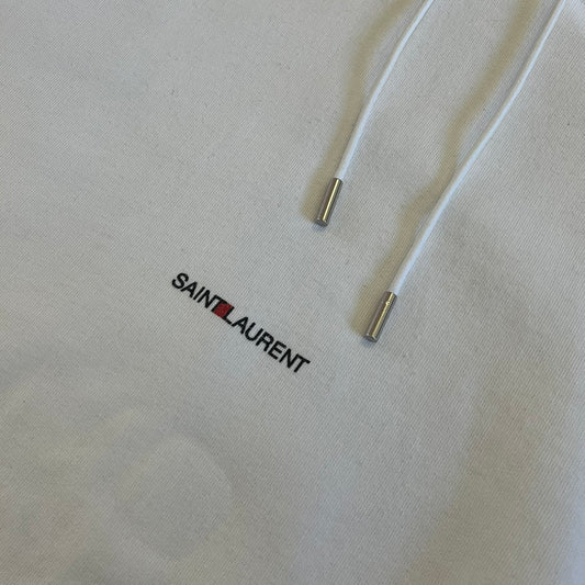 saint laurent small logo hoodie white