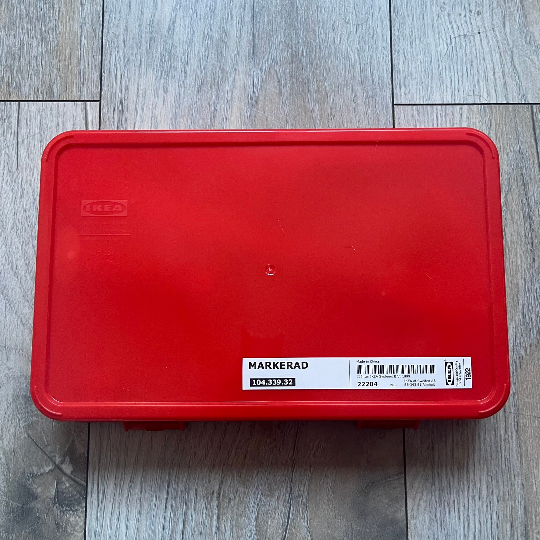 Orange/red toolkit from IKEA x Virgil Abloh MARKERAD collection, released 11/01/2019. Includes four tools: hammer, screwdriver, pliers, and wrench, all in matching orange/red color. Original IKEA release, part of the limited MARKERAD capsule.