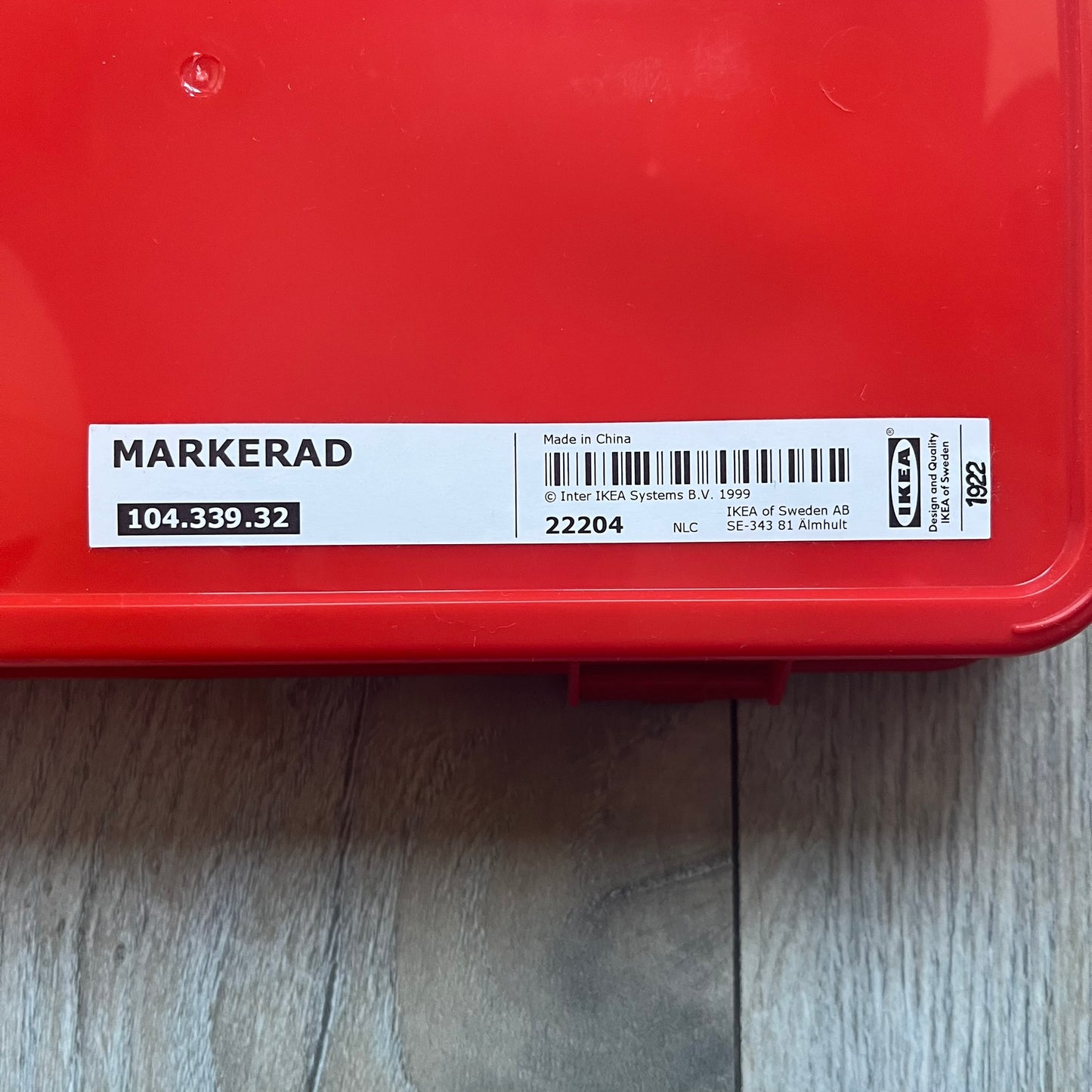 Orange/red toolkit from IKEA x Virgil Abloh MARKERAD collection, released 11/01/2019. Includes four tools: hammer, screwdriver, pliers, and wrench, all in matching orange/red color. Original IKEA release, part of the limited MARKERAD capsule.