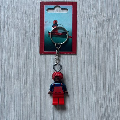 Lego Lil Yachty 'Lil Block' keychain featuring a custom Lego figure of Lil Yachty with red overalls and 3d red dreads. The figure is attached to a Lego-style recreation of the 2016 'Lil Boat' album cover, reimagined in brick graphics. A playful and creative collectible that merges music culture with fan-made Lego artistry, made by TheCanvasDon.
