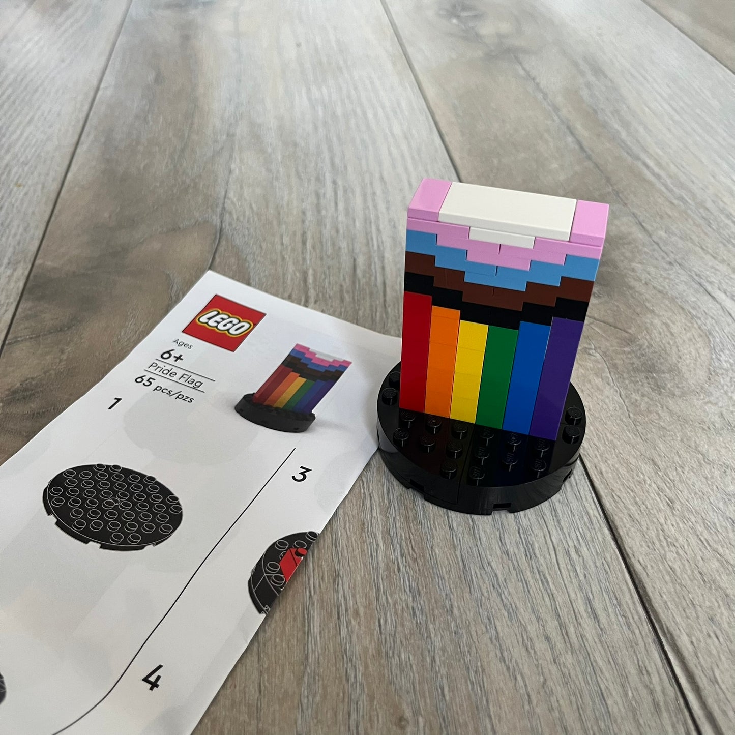 LEGO Pride Flag Make and Take Build is a limited promotional LEGO set distributed as an exclusive in-store “make & take” event and not available for retail purchase. The build forms a small standing Pride flag display model.