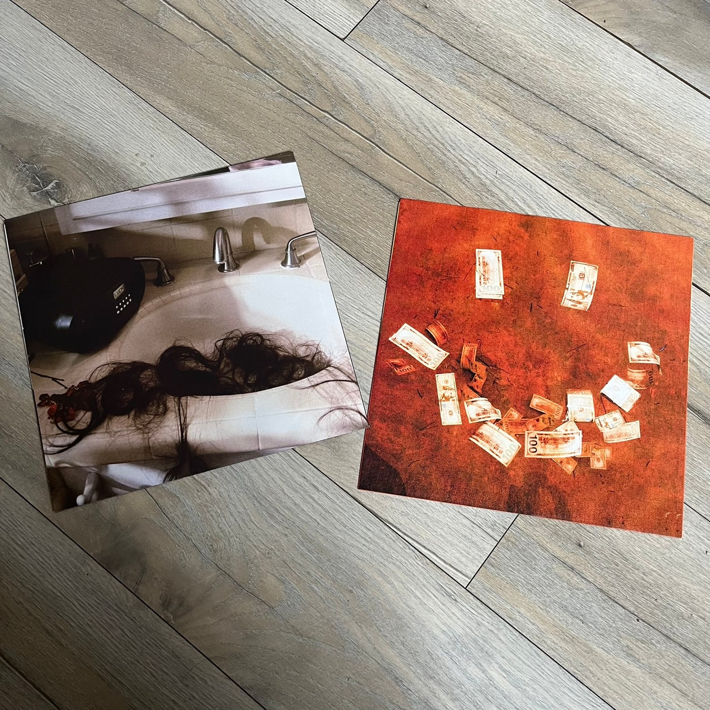 Lucki Drgs R Bad* 2026 Signed BRAZY 4 LUCKI Vinyl is a 2xLP release of Lucki’s fourth studio album, originally released on May 15, 2026. The set includes alternative front and back artwork, a widespine jacket, and printed inner sleeves with different graphics for each record. The vinyl records are transparent orange with black smoke effects throughout. The outer jacket features artwork of a girl shaving her head with the DRB logo cut into her hair. This copy is signed by Lucki in the upper left corner with 