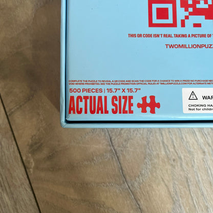MSCHF 2 Million Dollar Puzzle is a 500-piece jigsaw puzzle released as a limited promotion, where each completed puzzle revealed a unique code with a guaranteed cash prize ranging from $1 to $1,000,000. The puzzle was part of a viral release by MSCHF and required full assembly to access the reward. The promotion officially ended in 2024.