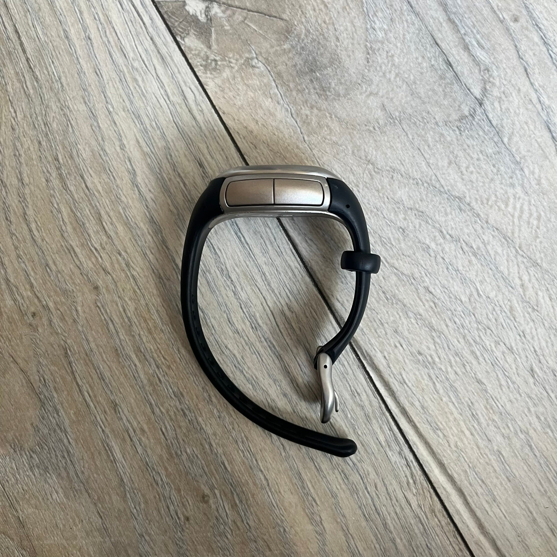 Nike Imara HRM SM0032 Digital Watch is a digital wristwatch featuring a silver case with gray-outlined display and a black rubber strap. The watch includes backlight functionality, multiple modes, and a chest heart rate monitor, with water resistance up to 59 meters. It comes with original box, papers, and a plastic store display.